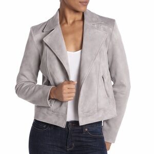 PHILOSOPHY Women’s Faux Leather Moto Jacket Open Front Light Grey Size Large